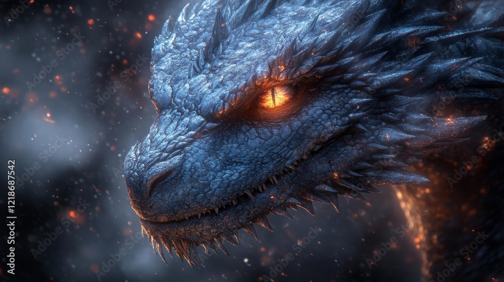 Majestic Fire Dragon with Glowing Eyes. Generative AI Majestic Fire Dragon with Glowing Eyes. Generative AI