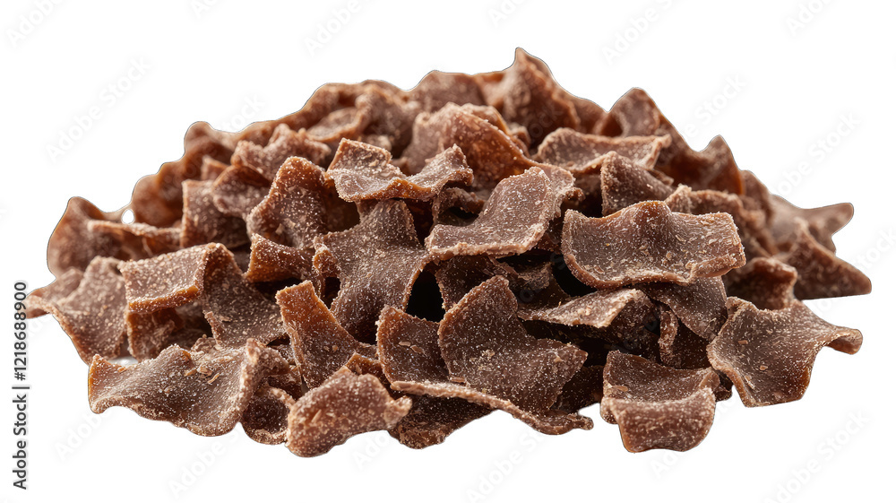 Pile of chocolate flakes on dark background, ready for dessert topping Pile of chocolate flakes on dark background, ready for dessert topping