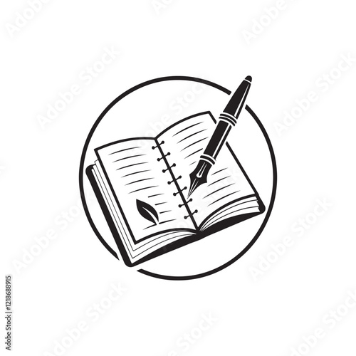 open notebook and pen silhouette vector design