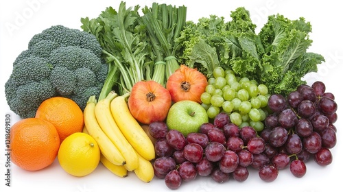 Vibrant fresh fruits and vegetables display market food photography bright environment overhead view healthy lifestyle
