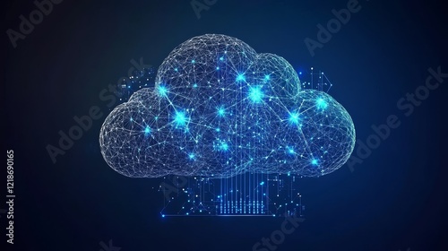 Abstract Cloud Computing Network Polygonal Cloud Illustration, Data Center, Digital Transformation, Cloud Technology Cloud Computing, Digital Infrastructure