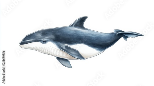 Commisioned Watercolor Dolphin Illustration Side Profile, Marine Wildlife Concept, Ocean Animal Art. Dolphin, Watercolor photo