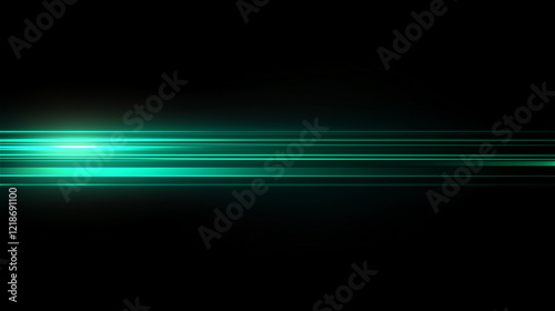 Green gradient abstract speed line on black background, horizontal straight line motion effect, vector illustration photo