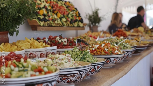 Colorful Salad Bar Buffet Featuring Various Dishes