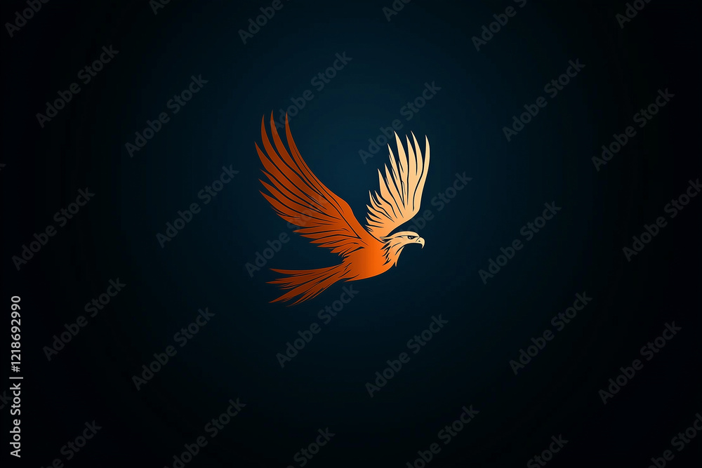 Obraz premium Image of a Vibrant Orange Eagle Soaring Against a Dark Blue Background Showcasing Grace and Strength