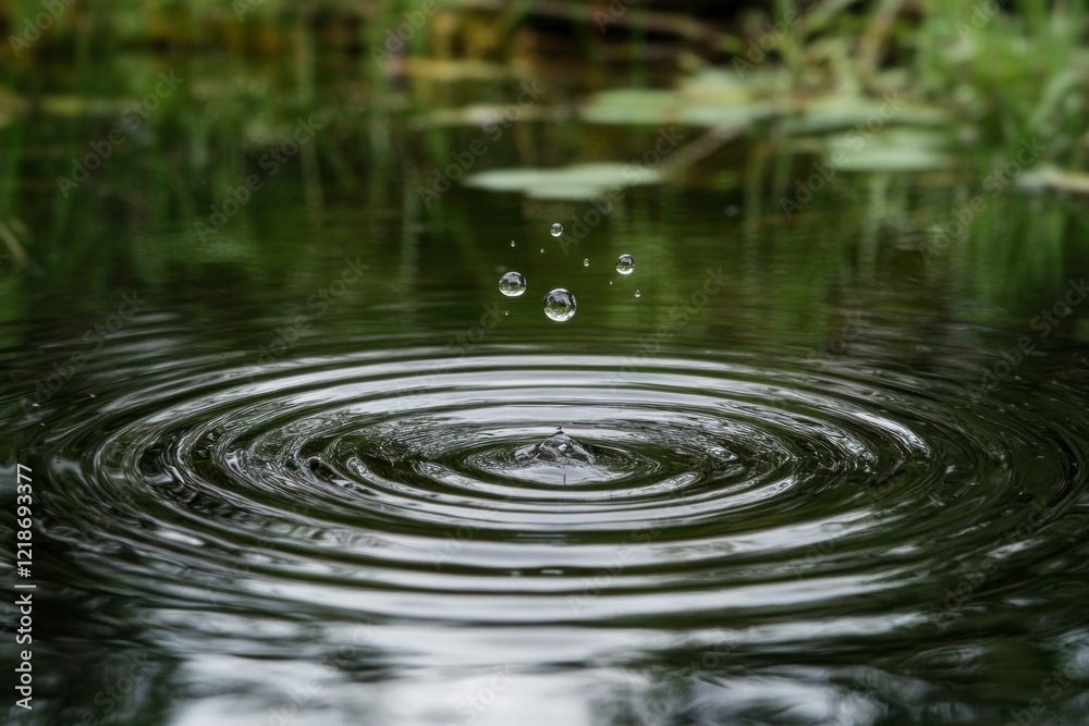 Water Droplet Ripples on Calm Pond Surface Water Droplet Ripples on Calm Pond Surface