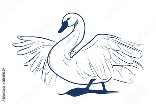 Elegant Swan Gracefully Spreads Its Wings Near a Tranquil Body of Water During a Sunny Day