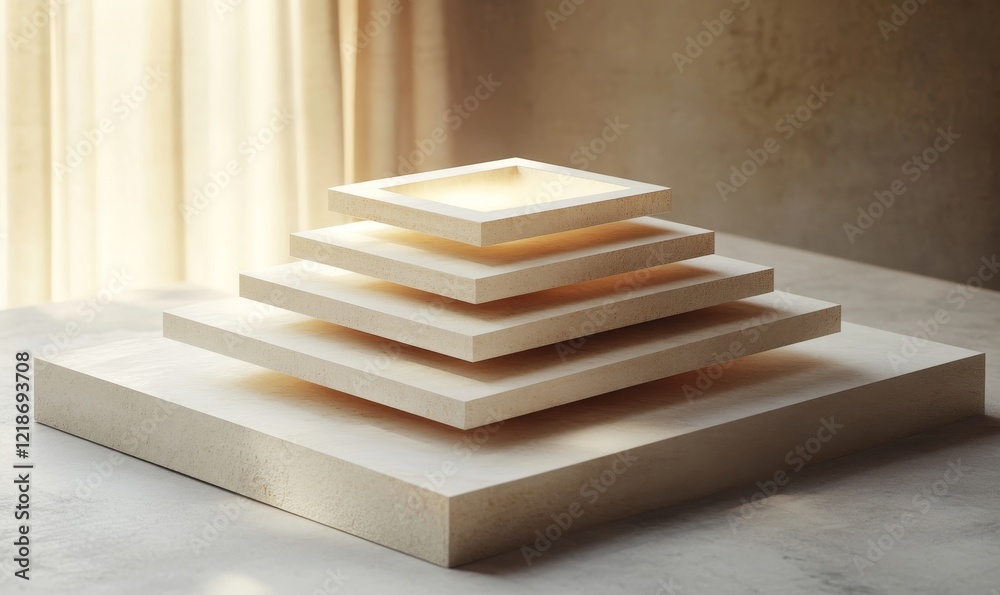 Abstract layered cubes, geometric design, 3d render, Generative AI