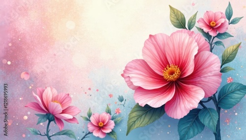 Intricate watercolor blooms, soft hues, blurred edges, macro, watercolor