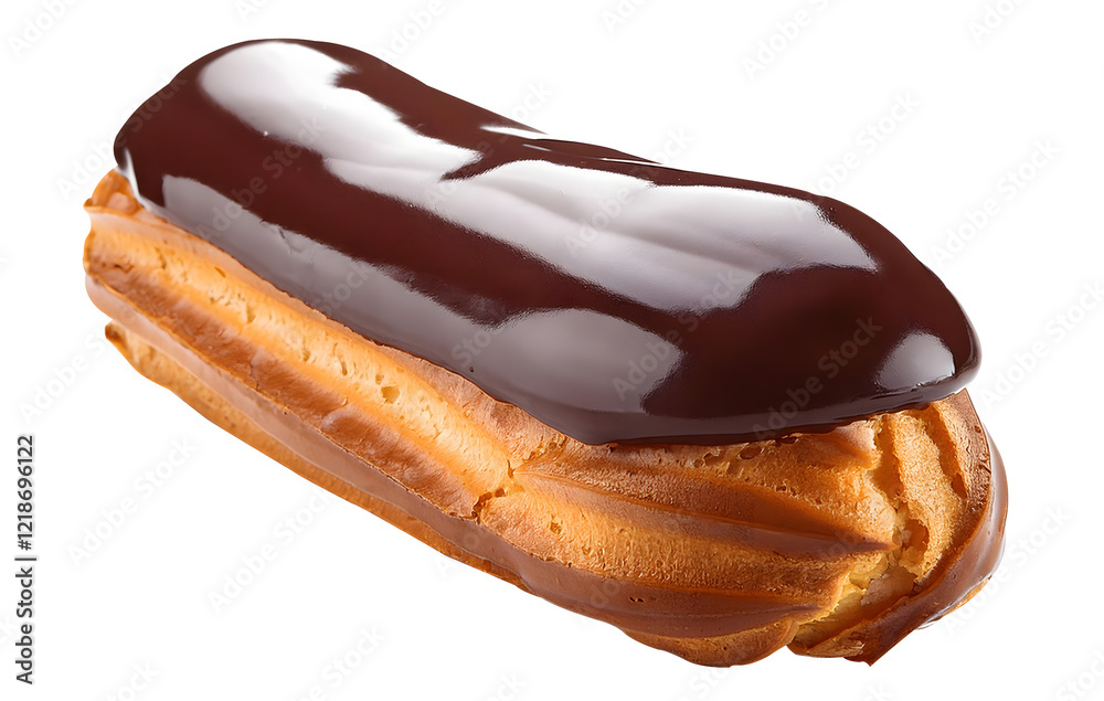 Delicious Eclair with Glossy Chocolate Icing Isolated on White Background png Delicious Eclair with Glossy Chocolate Icing Isolated on White Background png
