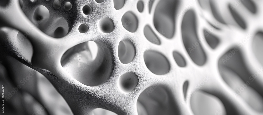 Abstract close-up of porous white material with organic patterns and textures Abstract close-up of porous white material with organic patterns and textures