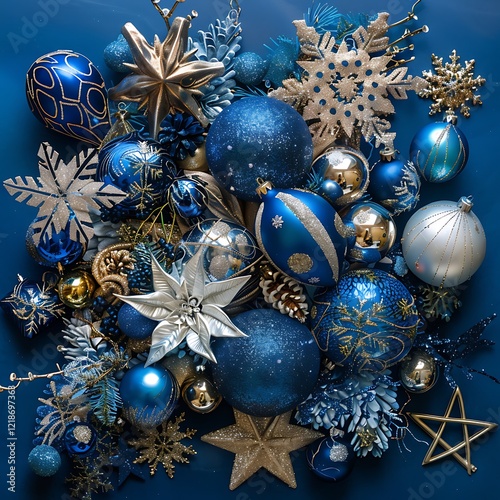 blue christmas balls ,christmas decoration on blue background ,christmas decoration on blue.