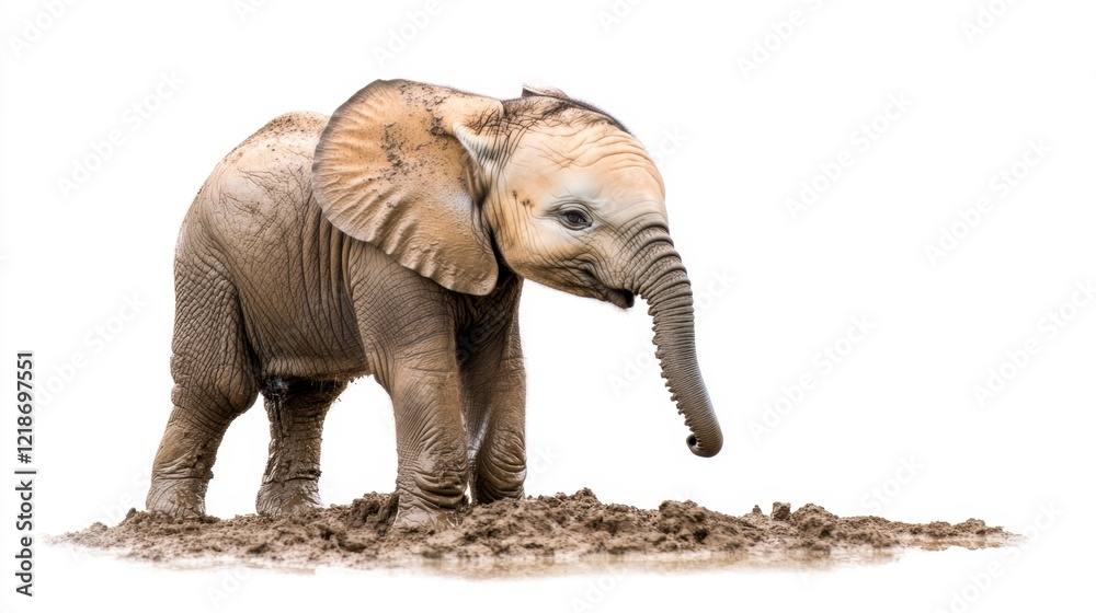 Fototapeta premium Adorable Baby Elephant Playing in the Mud