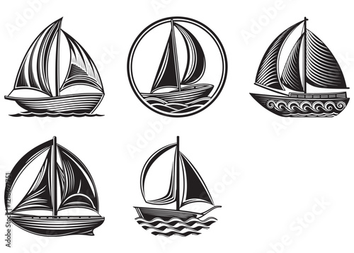 vector sailboat silhouette logo design, Set of sailboat Icon logo vector, sailboat sailing ship logo vector, silhouette of sailboat, sailboat vector silhouette isolated on a white background