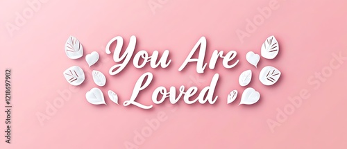 'You Are Loved' Sticker on a Pastel Pink Background, Ideal for Motivational Visuals, You Are Loved' Sticker on a Calm Pastel Pink Background, Perfect for Gentle Graphic Use