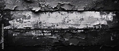 Peeling paint on weathered wooden boards in monochrome close-up photo