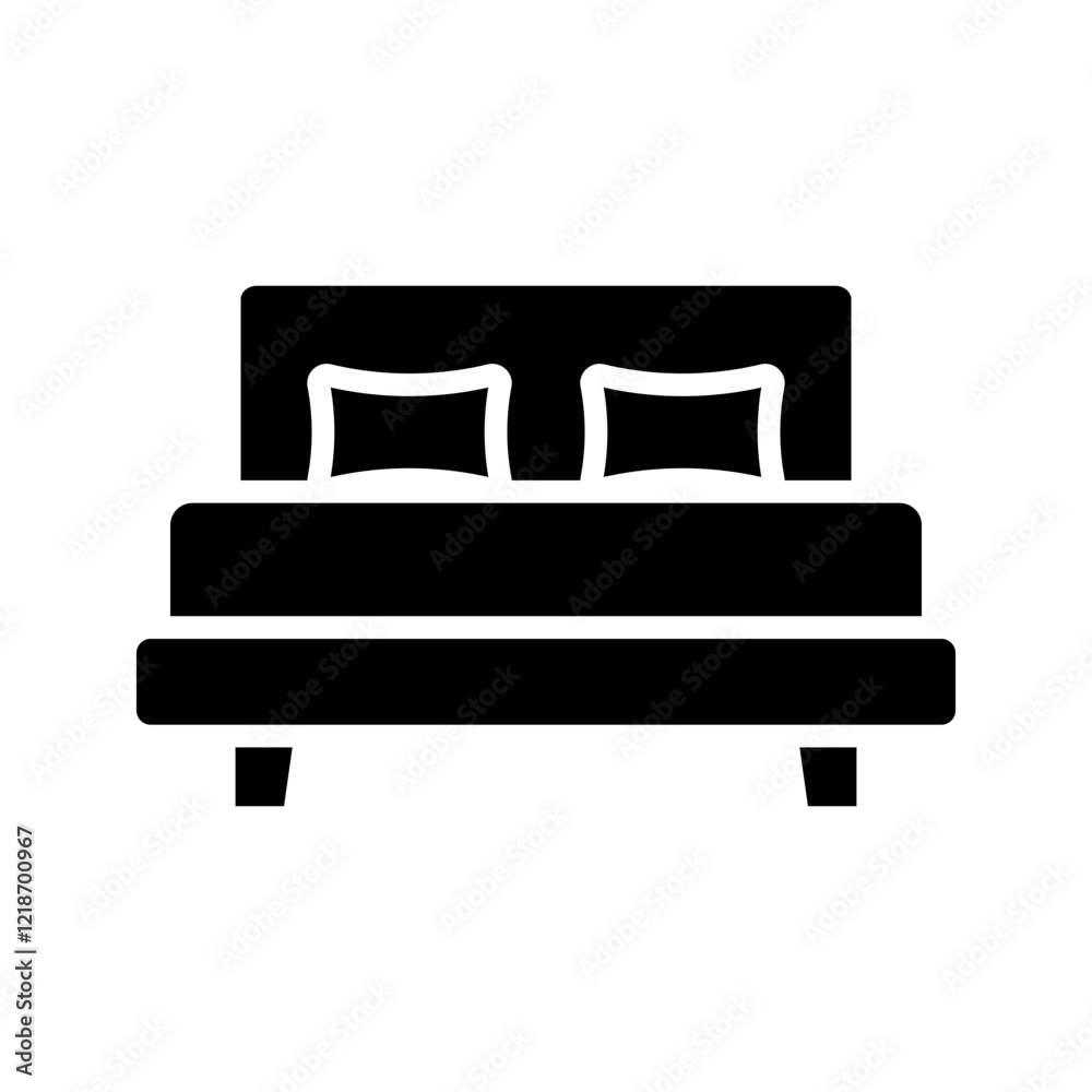 Bed icon Flat set in black and white color Bed icon Flat set in black and white color
