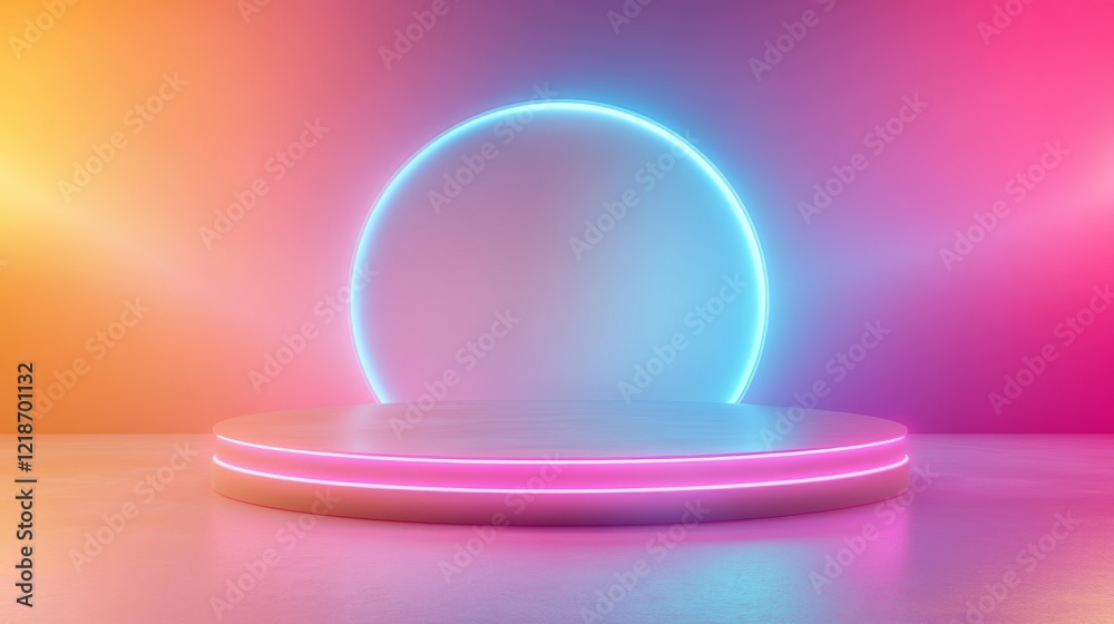 Obraz premium Futuristic abstract background with modern pedestal for product display and technology showcase, featuring clean lines and minimalist design