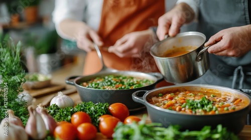 Wallpaper Mural Expert Chefs Preparing Fresh Vegetable Soup in a Cozy Kitchen Environment with Herbs and Colorful Ingredients Torontodigital.ca
