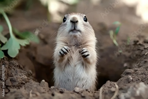 Adorable Prairie Dog Peeking From Burrow