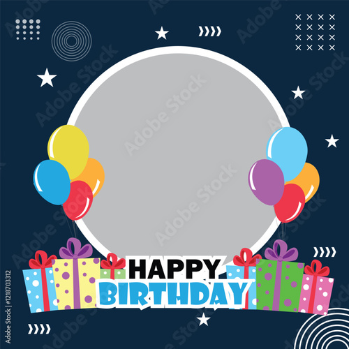 Birthday photo frame card with balloons template
