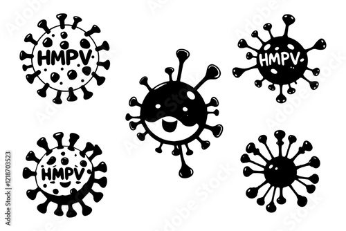 Black and White Illustration of Human metapneumovirus or HMPV Virus