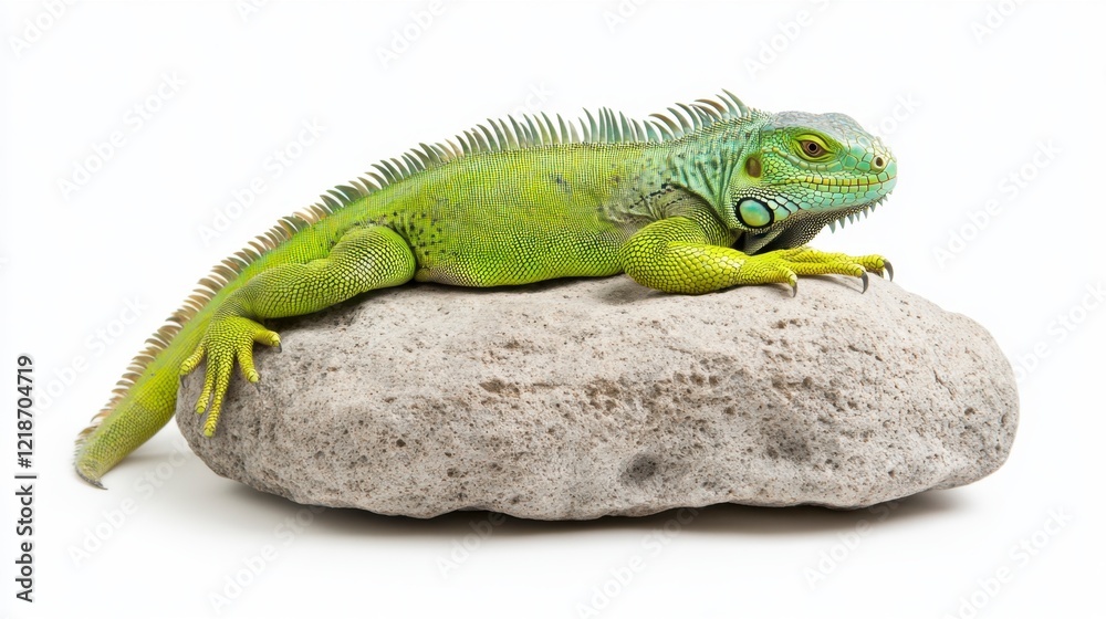 Fototapeta premium Green Iguana Resting on a Gray Rock