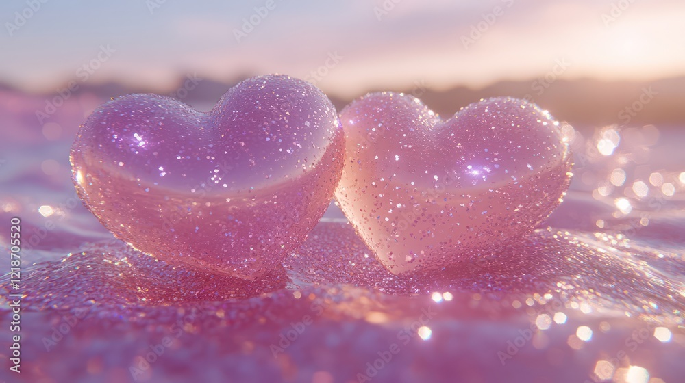 Sparkling hearts sunset beach romance love Sparkling hearts sunset beach romance love