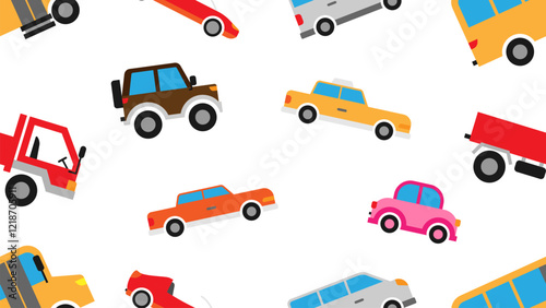 Seamless pattern of flat style cartoon car vector isolated on background