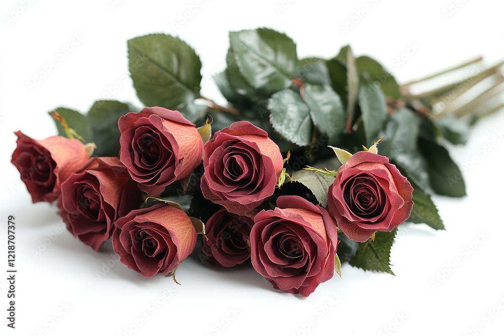 Obraz premium Dark red roses bouquet, white background, romantic gift, Valentine's Day