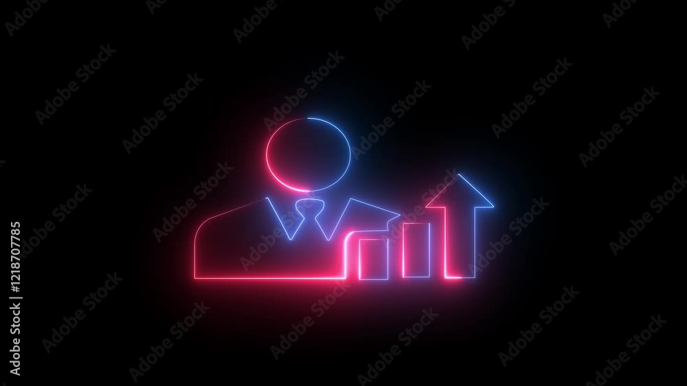 business graph blue and red color Animated man and a graphic glowing saber video on black background