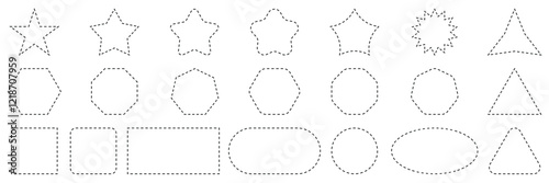 Set of geometric shapes with dashed and dotted line outlines