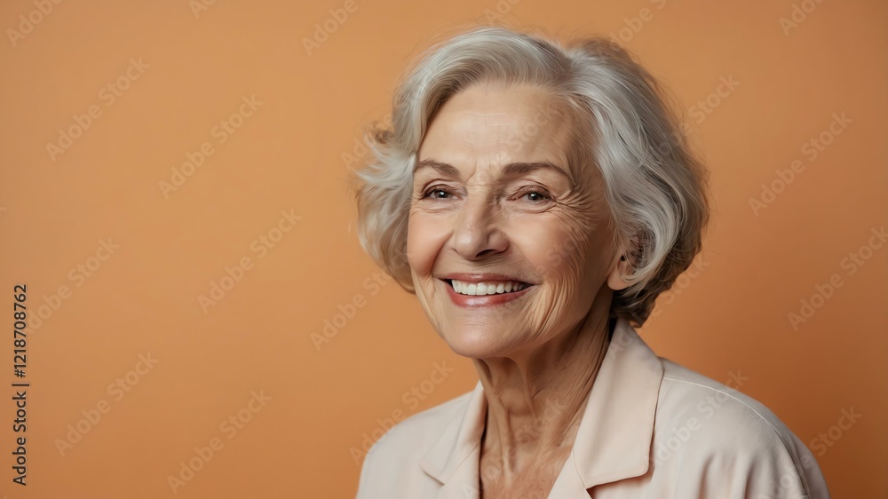 elderly caucasian female in casual wear on pastel color background model portrait smiling for ad concept space for text elderly caucasian female in casual wear on pastel color background model portrait smiling for ad concept space for text