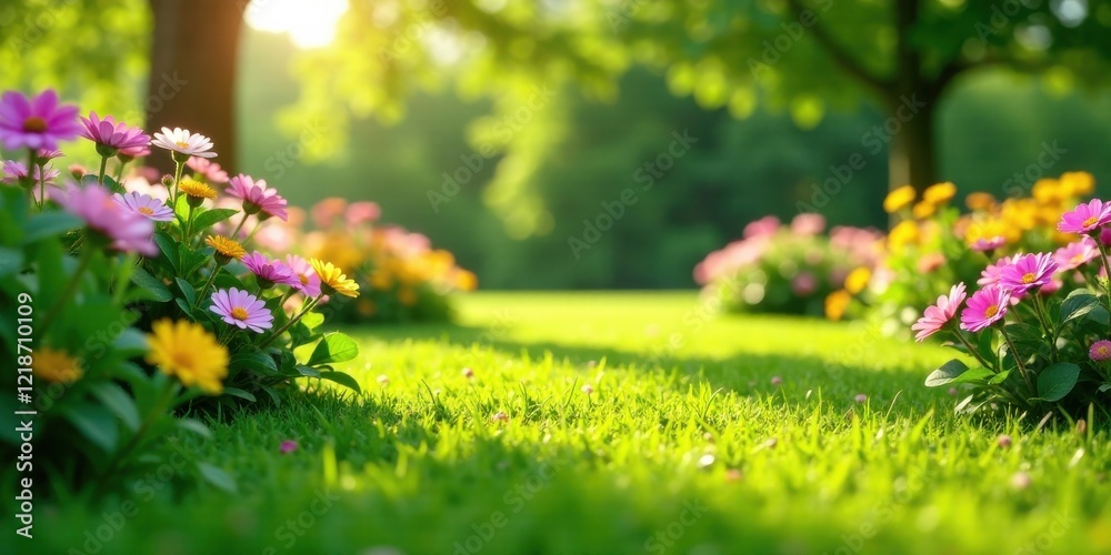 Obraz premium Vibrant wildflowers basking in the warm sunlight of a peaceful meadow, creating a picturesque scene of natural beauty and serenity