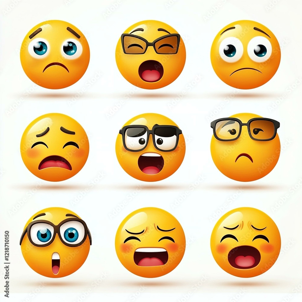 Collection of various emoji faces representing different emotions and expressions suitable for digital communication and social media Collection of various emoji faces representing different emotions and expressions suitable for digital communication and social media