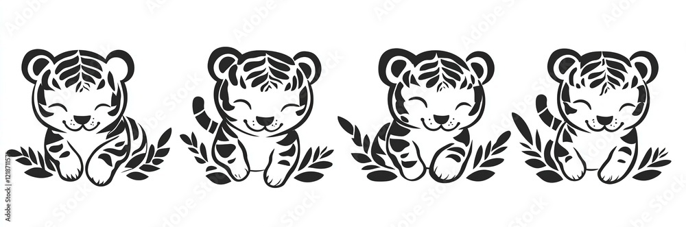 Set of endearing hand-drawn tigers in line art vector style showcasing a tiger cub in a cute and playful pose perfect for wildlife enthusiasts and animal-themed designs Set of endearing hand-drawn tigers in line art vector style showcasing a tiger cub in a cute and playful pose perfect for wildlife enthusiasts and animal-themed designs