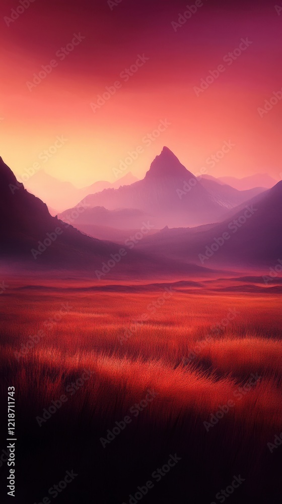 Naklejka premium Magical sunset rolling hills with vibrant colors