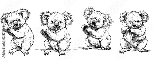 Set of delightful hand-drawn koalas in line art vector style featuring various poses and expressions. photo