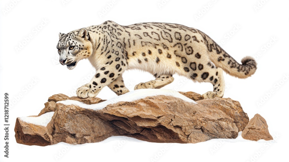 Majestic Snow Leopard on Rocky Mountain Peak in Winter Majestic Snow Leopard on Rocky Mountain Peak in Winter