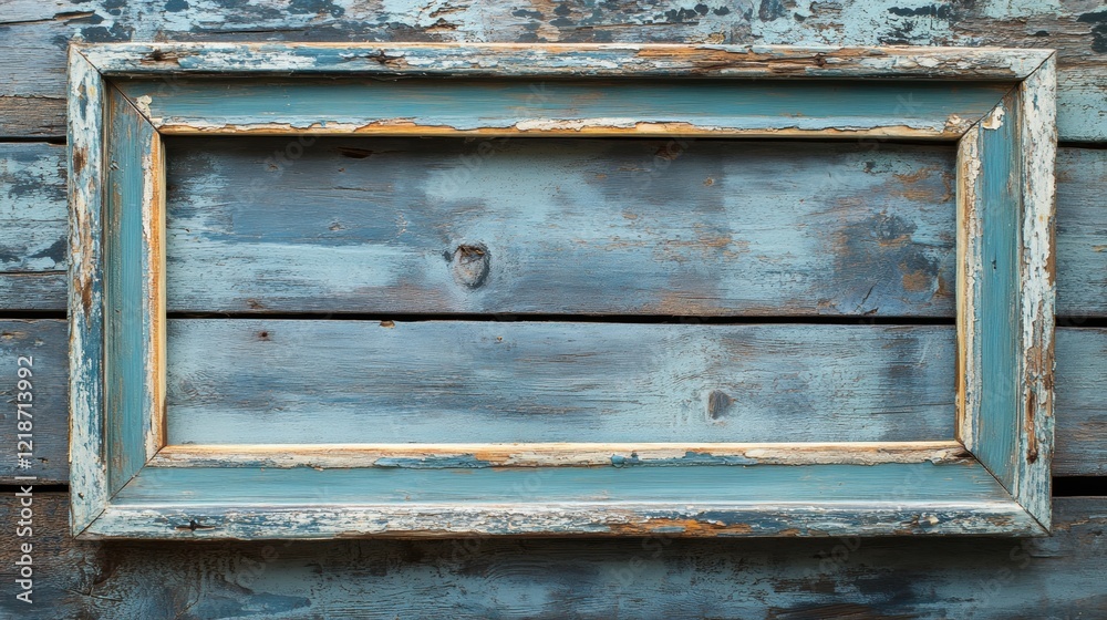 Naklejka premium Vintage Wooden Frame on Distressed Blue Wooden Background