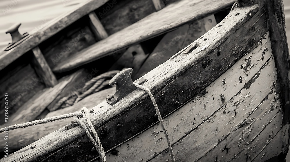 A boat with a rope tied to it A boat with a rope tied to it