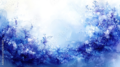 Ethereal Floral Background in Blue Hues with Delicate Blossoms