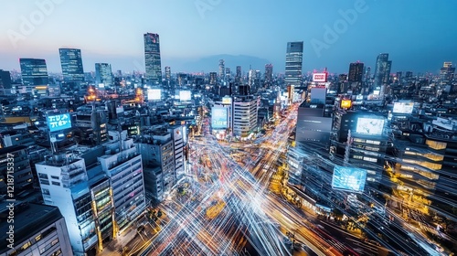 Wallpaper Mural Nighttime Metropolis Cityscape Illuminating Skyscrapers and Traffic Torontodigital.ca