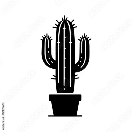 Elegant Barrel Cactus Silhouette with Bold Spines and Rounded Shape, Clean Black and White Vector Illustration, Isolated on Transparent Background