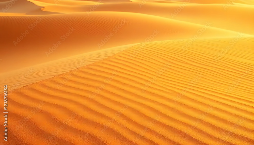 Naklejka premium Golden sand dunes of the desert under warm sunlight with intricate patterns on their surface