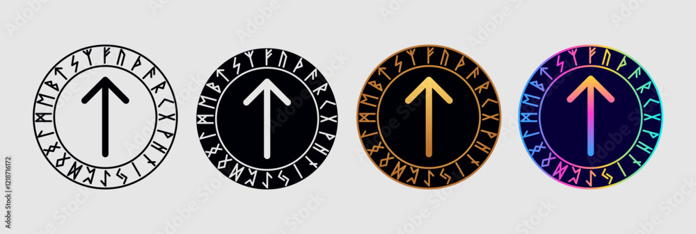 Scandinavian rune Tiwas in different design variations. Scandinavian rune Tiwas in different design variations.
