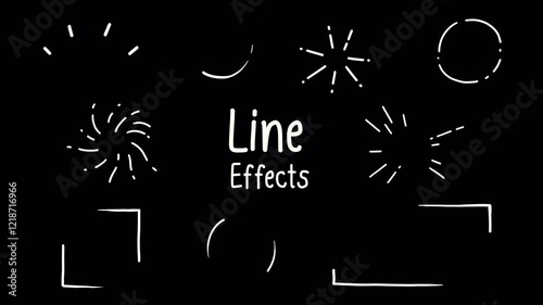 Set of line effects, pop and move around the frame, circle burst ray, radiant, round running lines, Hand-drawn animation on a transparent background, alpha channel