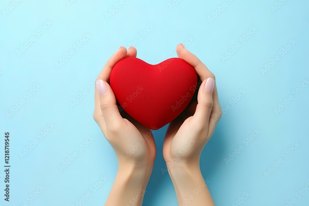 Fototapeta premium hands holding red heart health care love organ donation mindfulness wellbeing family insurance and CSR concept world heart day world health day world mental health day praying concept
