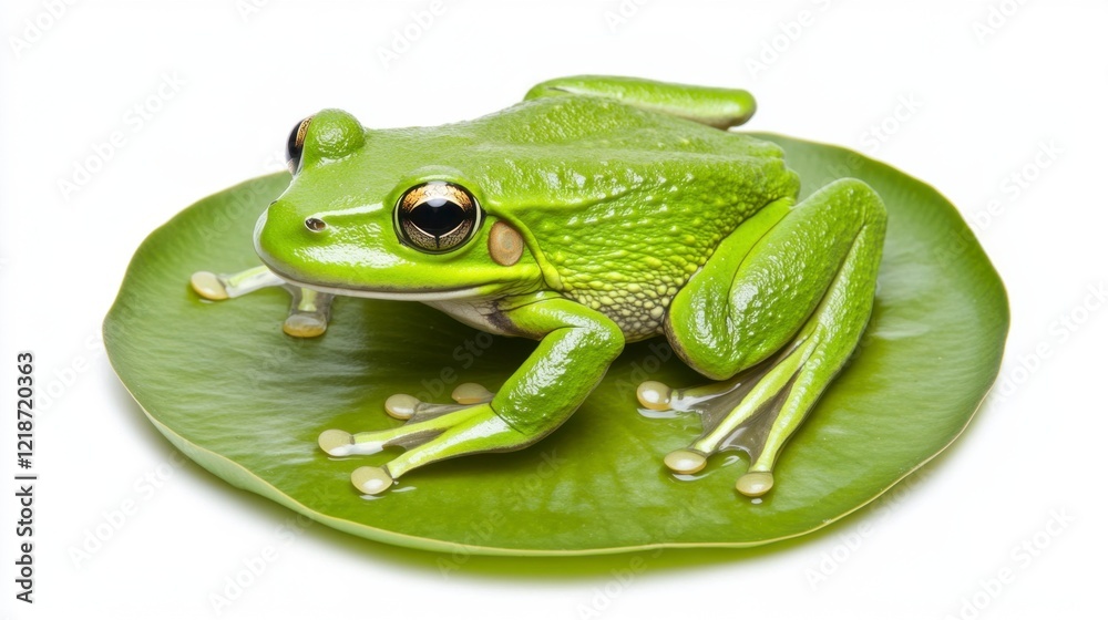 Vibrant Green Frog Resting on a Lily Pad Vibrant Green Frog Resting on a Lily Pad