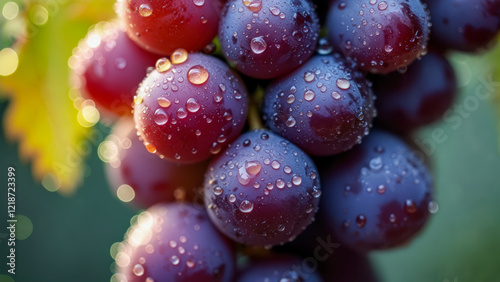 Wallpaper Mural Freshly harvested grapes glisten with water droplets under soft sunlight in a vineyard, highlighting their rich purple hue and natural beauty Torontodigital.ca